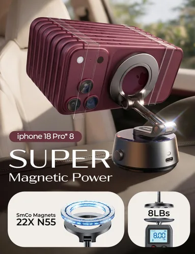 Vista 7 de LISEN Soporte de teléfono con succión para automóvil 【No deja residuos】Soporte magnético de vacío ajustable 360 para salpicadero del automóvil Gris