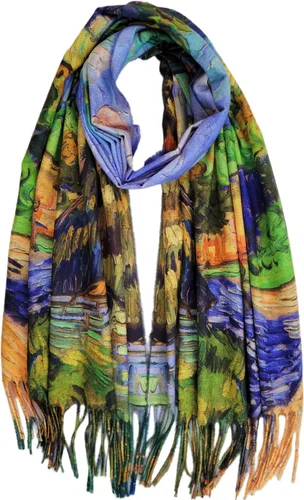 Vista 18 de VENVSBEE Reversible Scarf Soft Large Shawl Wrap Blanket Double Sided Art Print Warm Stoles Klimt Van Gogh Gifts Arte 01