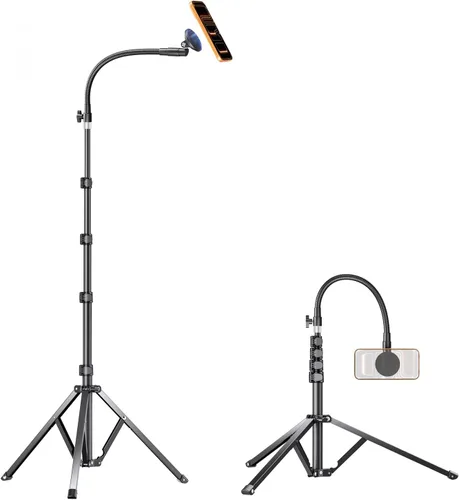 Vista 10 de elitehood Trípode de teléfono de 80 pulgadas de alto, soporte de grabación de teléfono de piso, soporte de trípode ajustable resistente para iPhone