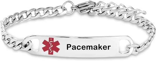 Vista 24 de TGLS Pulsera de alerta médica roja para mujeres y hombres, pulsera de emergencia de primeros auxilios de salud grabada ajustable de acero inoxidable