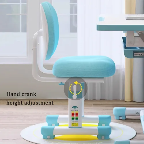 Vista 5 de Juego de mesa y silla de estudio para niños, color azul, altura ajustable, mesa de escritura para niños, escritorio y silla, juego de escritorio