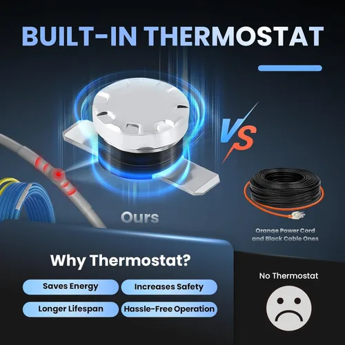 Vista 3 de Cinta de calor de 6 pies para protección contra congelación de tuberías de agua, YeloDeer con traza de calor autorregulable con termostato, cable