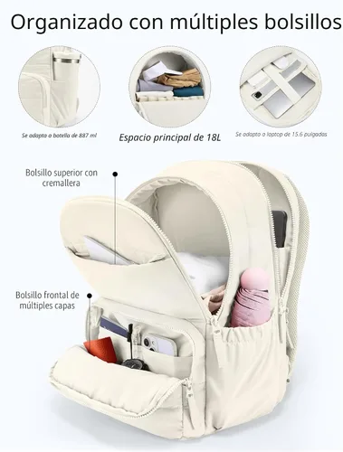 Vista 2 de Mochila de viaje Uselike para mujeres, mochila para portátil de 15.6 pulgadas, mochila universitaria acolchada, mochilas de trabajo bonitas, Beige
