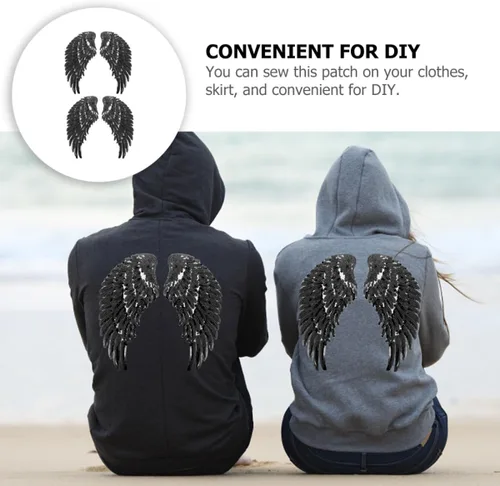Vista 9 de Sequin Angel Wing Embroidery Applique Patch 2 Pairs Black DIY Clothing Sewing Patch Garment Decor for Jackets Shirts and Clothes Repair
