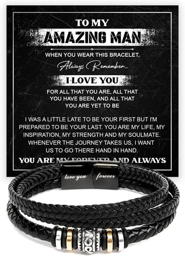 Vista 13 de Pulsera Para Mi Hombre, Pulsera Para Esposo Regalo De Esposa, Pulseras Para Hombres Regalo, Pulseras De Cuero Trenzado Y Acero Inoxidable Con