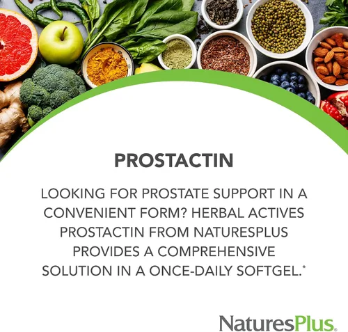 Vista 2 de NaturesPlus Herbal Actives ProstActin - 200 iu de vitamina E, 60 cápsulas blandas - Soporte saludable para la glándula prostática, con aceite