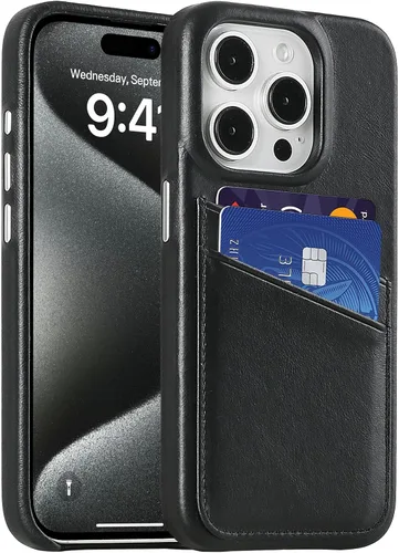 Vista 9 de LUCKYCOIN Funda de piel 100% auténtica tipo cartera para iPhone 13, diseño delgado con tarjetero y funda protectora a prueba de golpes, forro