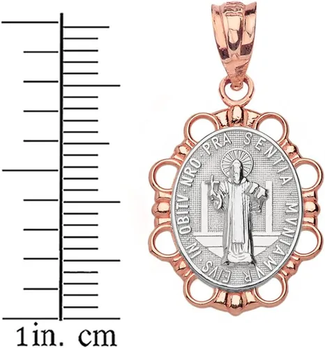 Vista 2 de Collar ovalado Medalla De San Benito San Benito en dos tonos de oro rosa de 14 quilates