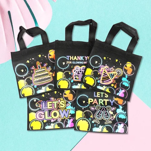 Vista 3 de BANBALLON 20 bolsas de neón para recuerdos de fiesta, suministros de fiesta de cumpleaños que brillan en la oscuridad, bolsas de regalo para fiesta