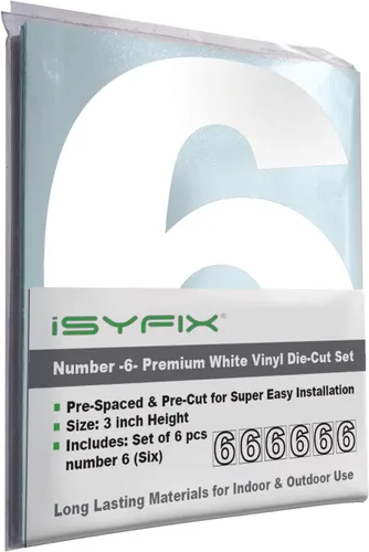 Vista 37 de iSYFIX - Calcomanías de vinilo blancas con número 0 (cero) - Juego de 6 unidades de 1.5 pulgadas autoadhesivas - Decalcomanías premium troqueladas