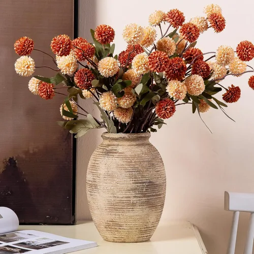 Vista 17 de Jarrón de cerámica de granja con 2 asas, jarrón decorativo boho para decoración del hogar, sala de estar, entrada, mesa, decoración de estante, 24 cm