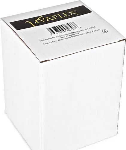 Vista 2 de Vivaplex Botellas grandes de vidrio azul cobalto de 8 onzas con bombas de loción negra, paquete de 4