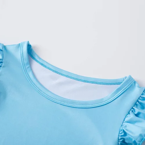 Vista 4 de Vestido de manga corta con volantes que se vuelven rojos vestidos para niñas ropa para niñas pequeñas cuello redondo disfraz de noche 3-8 color azul