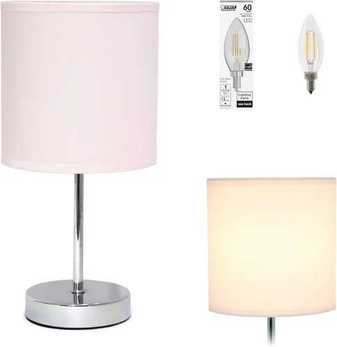 Vista 17 de Simple Designs LT2007-HPK-LB Lámpara de mesa básica cromada para sala de estar, mesita de noche, escritorio, encimera, rosa intenso, con bombilla