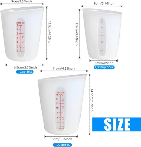 Vista 2 de ZUYEE Tazas medidoras de silicona (2 tazas + 1 taza) tazas de fusión flexibles para mantequilla de resina epoxi, taza de chocolate para hornear