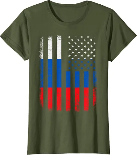 Vista 16 de Russian American Flag Russia America Pride Heritage T-Shirt Asphalt Grey