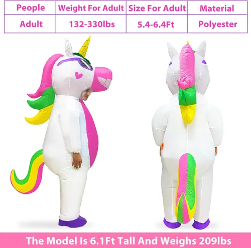 Vista 4 de Camlinbo Disfraz inflable de unicornio de Halloween para adultos, mujeres y hombres, cuerpo completo, disfraz de Halloween, fiesta, cosplay