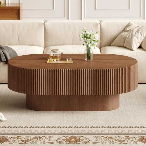 Vista 12 de Merax Mesa de café moderna redonda de 31 pulgadas con base resistente, mesas centrales de madera para sala de estar, recepción, fácil de ensamblar