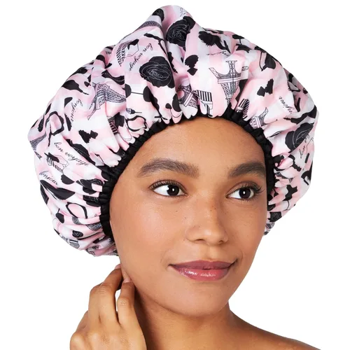 Vista 9 de Gorro de ducha y baño de nailon reutilizable, reversible, de gran tamaño, impermeable, gorros de ducha grandes diseñados para todas las longitudes