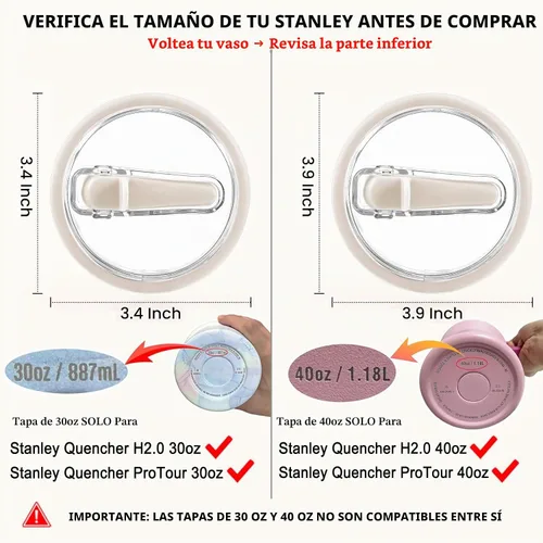 Vista 2 de Tapa a Prueba de Fugas de 30oz para Vaso Stanley Quencher H2.0, Tapa de Repuesto con Popote Abatible para Vaso de 30 oz Sin Derrames Cubierta