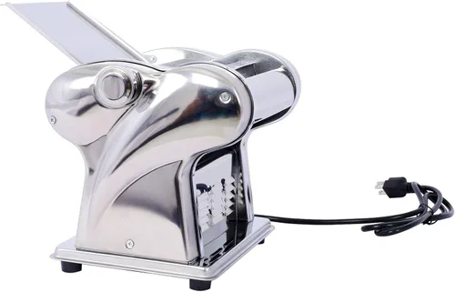 Vista 6 de Máquina eléctrica de pasta, máquina de rodillos de acero inoxidable, 2 cuchillas para fideos redondos delgados de 0.059 in y planos de 0.157 in