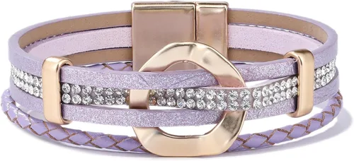 Vista 10 de Pulseras de cuero con diamantes de imitación, estilo bohemio, trenzadas Negro