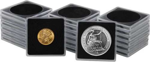 Vista 3 de Soportes para monedas, 20 soportes para monedas de dólares plateados, fundas transparentes para coleccionistas con 5 tamaños de junta negra de Negro