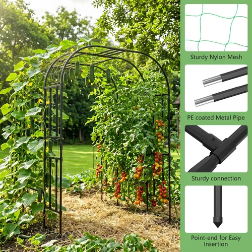 Vista 4 de DoCred Enrejado de arco de jardín grande para plantas trepadoras, 87 pulgadas de alto, soporte de metal para plantas, arco para trepar vides
