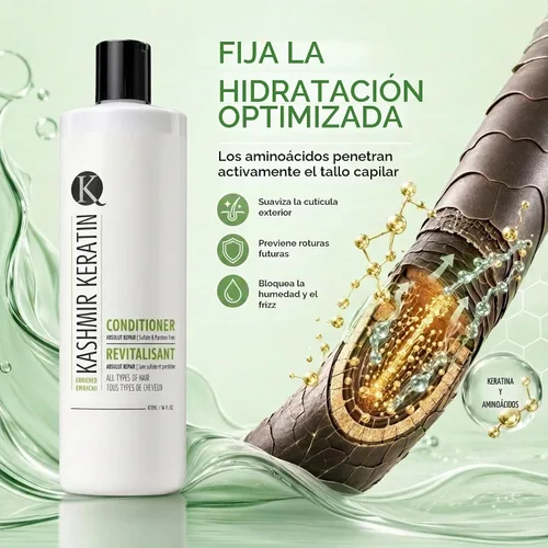 Vista 7 de Kashmir Keratin Acondicionador enriquecido sin sulfatos parabenos para todo tipo de cabello, nueva presentación (16 onzas líquidas)