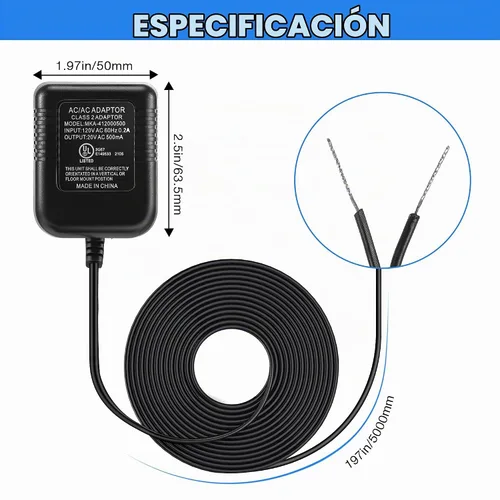 Vista 4 de Dreyoo Adaptador transformador de timbre de 16-24 V, fuente de alimentación de cable C de 16.4 pies de largo 20 VCA 500 mA, compatible con timbre