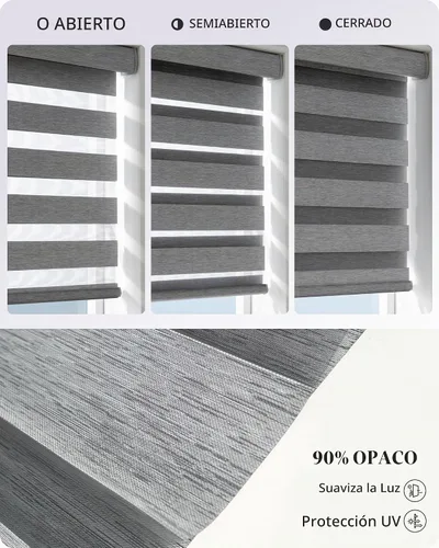 Vista 5 de Graywind Persianas motorizadas de cebra para ventanas, persianas inteligentes 100 % opacas con control remoto, persianas de cebra personalizadas