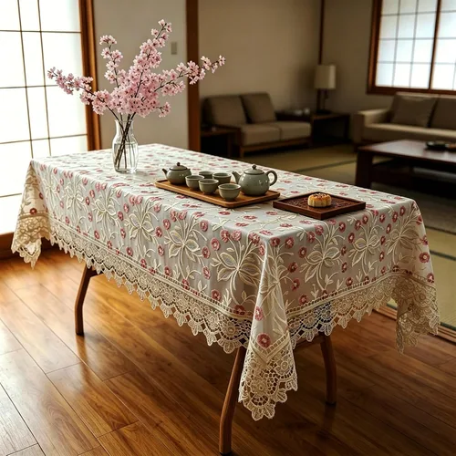 Vista 7 de Mantel de encaje cuadrado elegante bordado para boda, banquete, fiesta de cumpleaños, mesa de comedor formal, cubierta a prueba de polvo, color rojo