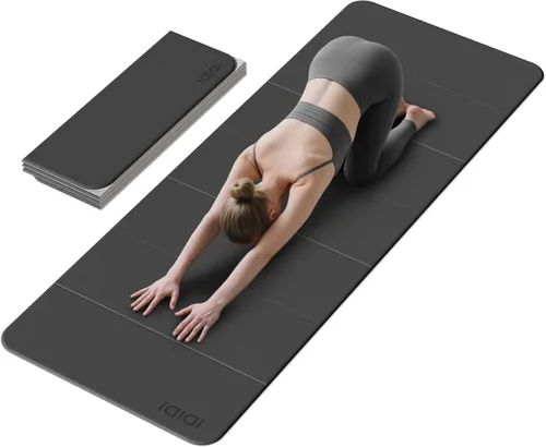 Vista 9 de Tapete plegable extra grande de yoga y fitness de 0.315 pulgadas (74 x 31.5 x 0.32 pulgadas), tapete de pilates ligero y antideslizante de doble