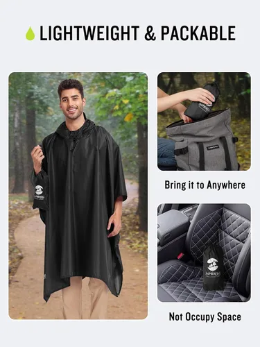 Vista 5 de SaphiRose Poncho de lluvia con capucha impermeable para hombres, mujeres y adultos