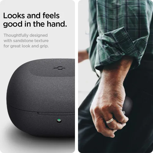 Vista 5 de Spigen Geo Fit para Galaxy Buds Core, Buds FE, Buds 2 Pro y Buds Live Sandstone Coating Non-Slip Grip Texture, Drop Protection Cover with
