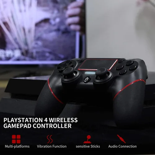 Vista 2 de Etpark Controlador inalámbrico PS4, Gamepad profesional para PS4, panel táctil con doble vibración, forma instantánea oportuna de compartir joystick