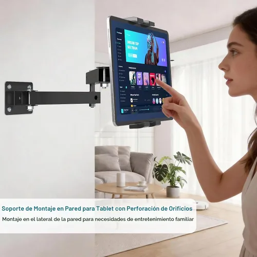 Vista 4 de Mippko Soporte plegable de pared para iPad, soporte para tableta, soporte ajustable de 360°, brazo articulado de aleación de aluminio extensible