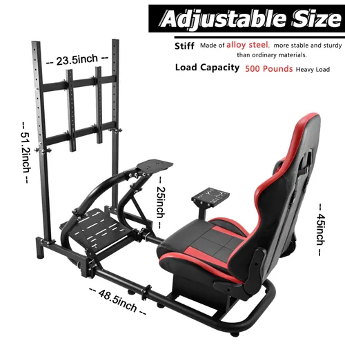 Vista 2 de Minneer Immersive Drive Fly Simulator Cockpit with Red Seat and TV Stand Fit for LogitechThrustmasterFanatec G29G920T248 Racing Wheel Stand(Wheel