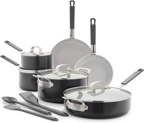 Vista 14 de GreenPan x Bobby Flay - Juego de ollas y sartenes antiadherentes de 13 piezas, cerámica de diamante sin PFAS, apto para inducción, fácil de limpiar
