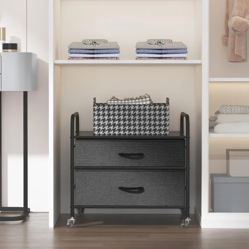 Vista 5 de EazeHome Mini soporte para nevera con almacenamiento, 120 libras BlackMini mesa de nevera, carrito de refrigerador de 2 cajones con ruedas, soporte