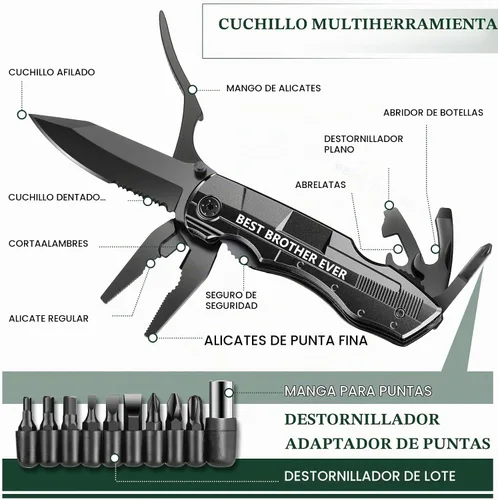 Vista 2 de Regalos para hermano de hermanas amigas, regalos de cumpleaños, Navidad, hermano, cuchillo multiherramienta "Best Brother Ever", multiherramienta
