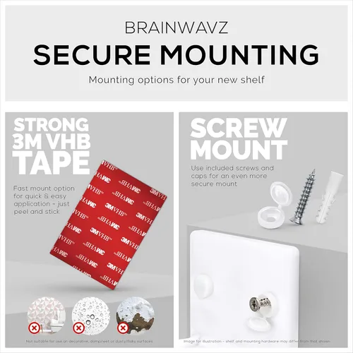 Vista 7 de BRAINWAVZ Estante flotante pequeño de 4 pulgadas, adhesivo y atornillado, para altavoces Bluetooth, cámaras, plantas, juguetes, libros y más, Blanco