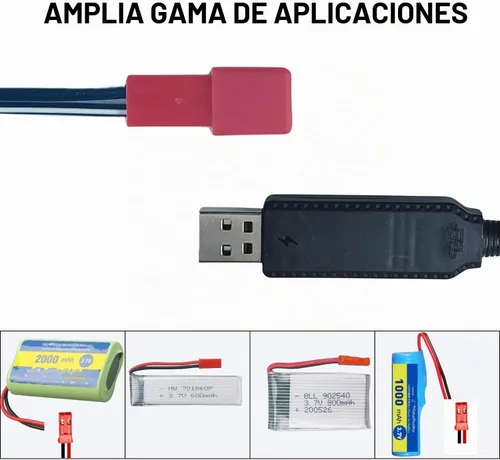 Vista 4 de Cable de carga USB de 3.7 V con enchufe JST compatible con helicóptero de avión RC/Sky Viper Drone/RC Car Toys Accesorios para batería Lipo