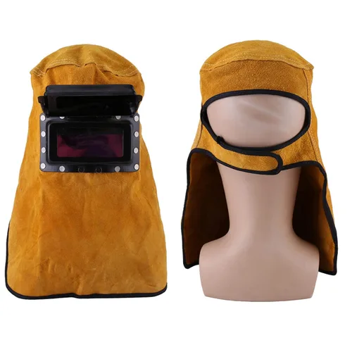 Vista 5 de Casco de soldadura con capucha de soldador de cuero, máscara de soldadura ajustable, casco de soldadura con lente de filtro de oscurecimiento