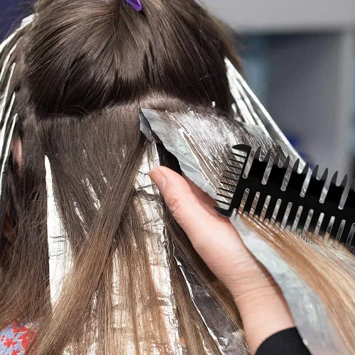 Vista 7 de Fox Baby Peine para peinar el cabello, 4 peines de metal negro, resaltado, estilo profesional, para estilista en casa, peluquero, tejido, teñido