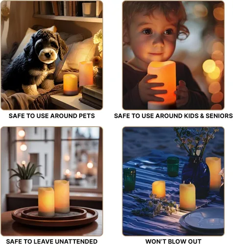 Vista 5 de LampLust Velas de pilar sin llama para exteriores, impermeables, paquete de 2, 3 x 3, color marfil LED