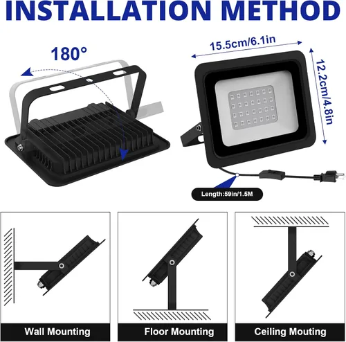 Vista 5 de Luz negra UV de 30 W, reflector LED ultravioleta de 365 nm, impermeable, IP66, con interruptor de encendido/apagado para identificación de gemas