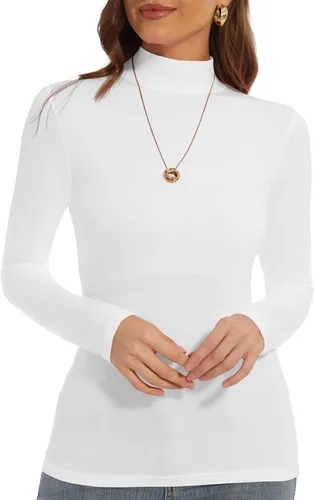 Vista 11 de Zephyrine Camisa ligera de manga larga para mujer, cuello alto, ligera, ajustada, capa base