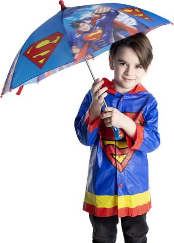 Vista 2 de DC Comics Conjunto de paraguas y Slicker, Batman o Superman para niños pequeños, para edades de 2 a 7 años