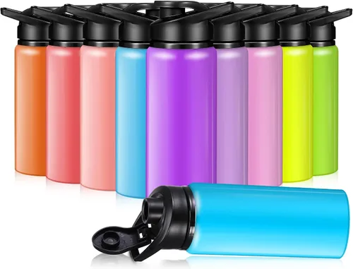 Vista 18 de Mimorou 10 Piezas botellas de agua reutilizables de aluminio de 13.5 onzas, a granel, multicolor, para deportes al aire libre, viajes, gimnasio Negro